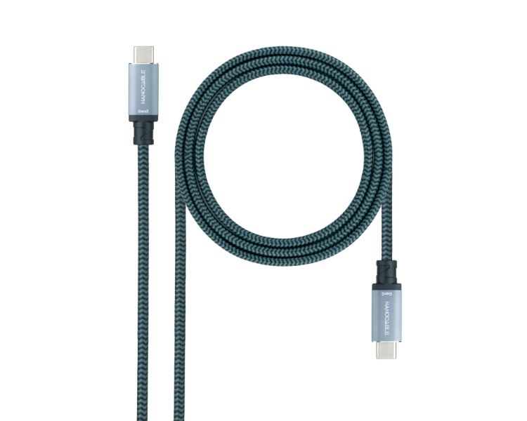 CABLE USB 3.1 GEN2 10Gbps 5A 4K/60Hz, USB-C/M USB-C/M 1.5 M GRIS/NEGRO NANOCABLE