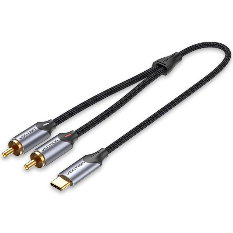 CONVERSOR 2xRCA/M A USB-C/M 1 M GRIS VENTION