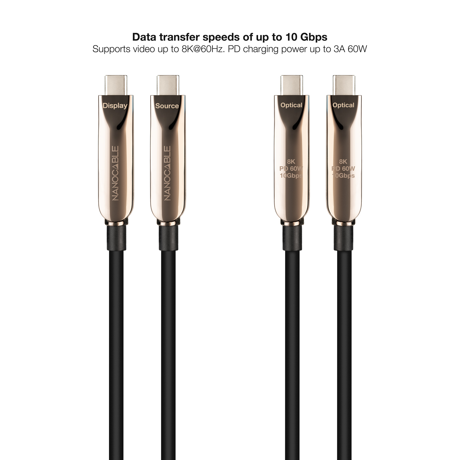 CABLE USB-C 3.2 Gen2x1 10Gbp 60W/3A PD, 8k/60Hz, USB-C/M-M 5 M NEGRO NANOCABLE